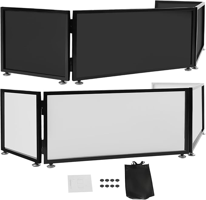 DJ Booth DJ Facade Table Station,67x20x15.7inch Portable Tabletop Event Facade DJ Booth Foldable Cover Screen -Folding Steel Frame Panel Stand with Carry Bag for Bars, Music Festivals, Weddings