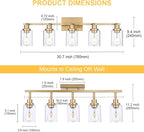 5-Light Multi-Directional Rotating Kitchen Tracking Lights Gold, Modern Track Lighting Fixture with Clear Glass, Bathroom Ceiling Vanity Lights Track Lighting Kits for Kitchen Accent Shop