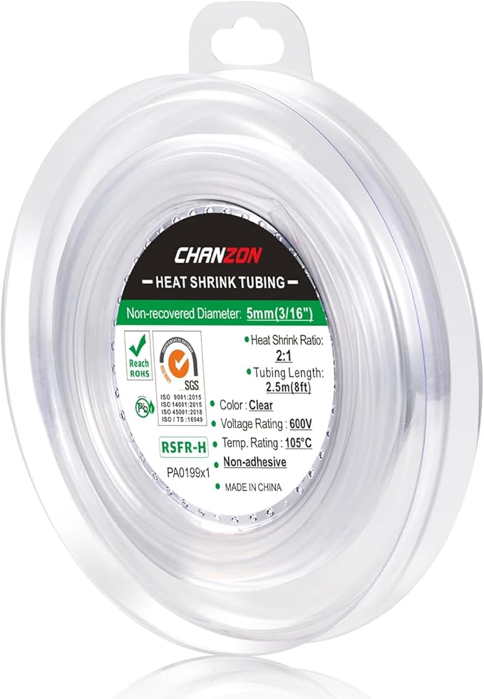 Chanzon 2:1 Ratio 3/16" (5mm) Heat Shrink Tubing 8Ft Roll (2.5M Total Length) Clear/Transparent Polyolefin Sleeving Wrap Shrinking 2 to 1 1pcs
