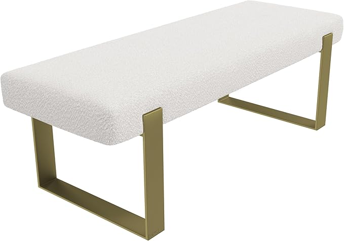 VANT Upholstered Bed Bench - Boucle Ivory - Burnished Brass - Contemporary Modern, Bedroom Bench Seat, Hallway, or Entryway