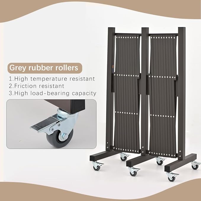 GYMTIME Expandable Metal Barricade, Safety Barrier with Casters, Retractable Garden Fence, Folding Security Temporary Gate for Home Indoor, Upgrade Stainless Steel Edge Posts, Brown, 23 Feet