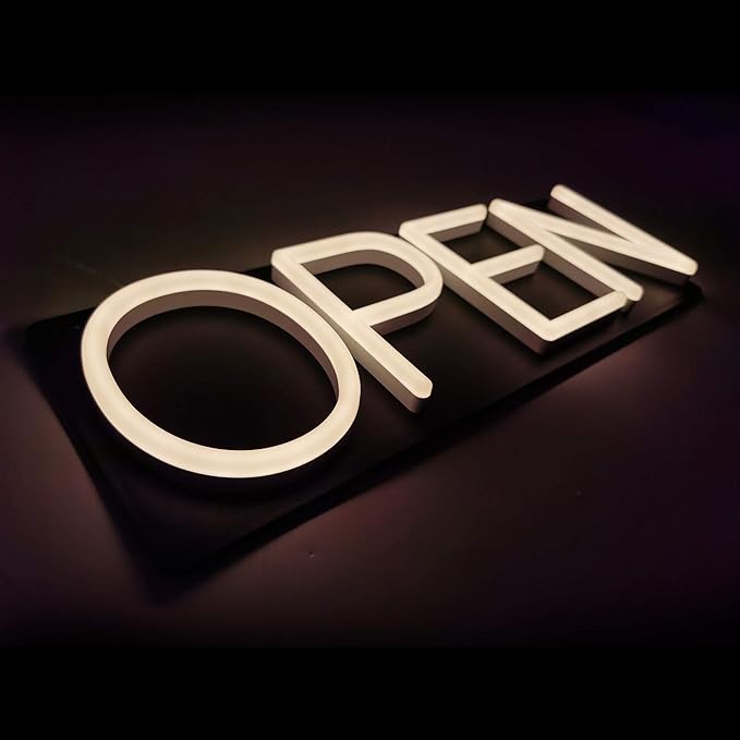 HiNeon Neon Open Sign 20inx7in LED Open Sign w/Remote Controller, Electric Light Up Open Sign for Business Store, w/Hanging Chain for Shop Windows, Direct Plug-In w/ 12V Power Adapter, Warm White