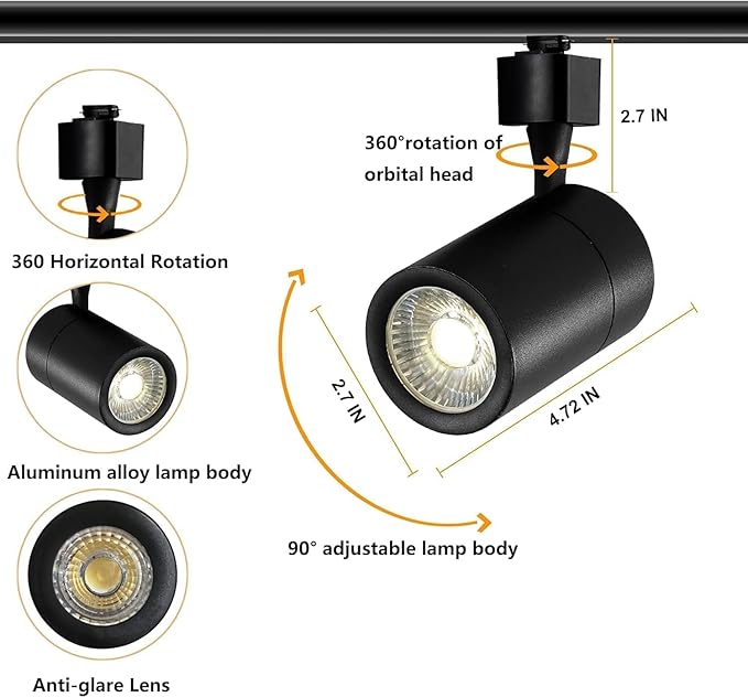 H Type LED Track Lighting Heads Kit, 8 Heads 20W 2700lm High Brightness Track Lighting System with 9.8ft (4.92 * 2) Track Rail, 6000K Cool White Adjustable Angled Spotlight