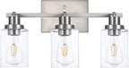3 Light Track Lighting Kit Brushed Nickel Kitchen Track Lighting Fixtures Ceiling Mount Bathroom Vanity Wall Scones Light Fixture with Clear Glass, Rotatable Spotlight for Kitchen Shop Hallway