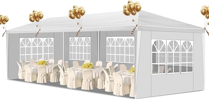 10x30 FT Party Tent, Outdoor Wedding Tents for Parties, Canopy Event Tent with 5 Removable Sidewalls, Waterproof Gazebo Shelter for Birthday Parties, Weddings, BBQs & Events (10X30FT-5Sides White)