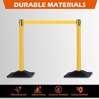 4 Pack Yellow Crowd Control Stanchion Set with 10FT Retractable Belt, Space-Saving Heavy Rectangular Base, Traffic Barrier Posts for Safety & Queue Management