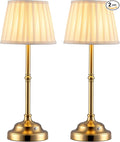 KDG Cordless LED Table Lamp Set of 2, Portables Fabric Shade Desk Lamps, 4000mAh Rechargeable Battery Powered Lighting, Dimmable Light for Dining Room, Bedroom, Bedside, Night Light, Balcony (Bronze)