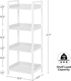 Rolanstar Bookshelf, 4-Tier Storage Rack, Narrow Corner Bookshelf, Display Wooden Shelves for Living Room, Bathroom, Balcony, Kitchen,White
