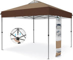 PHI VILLA 10x10ft 1-Person Setup Pop Up Canopy Tent Instant Portable Shelter w/ 1-Button Push, Case, 4 Weight Bags - Dark & Light Brown