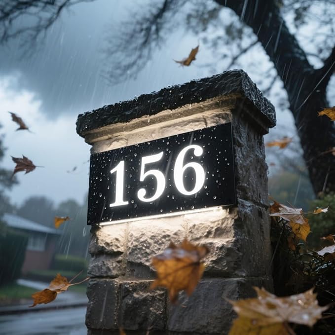Custom Solar Address Sign for Outside, LED Backlit House Number Sign, Personalized Waterproof Metal Address Plaque, Illuminated Lighted House Numbers for Home