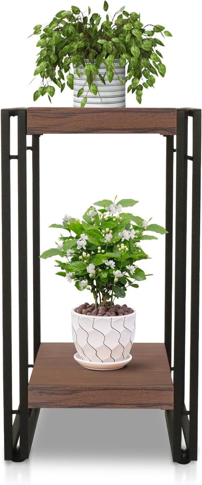 22 inch Plant Stand Table, 2 Tier Plant Shelves Indoor Flower Pots Stand Holder Modern Corner Plant Stand Rack Shelves Square Plant Tables for Office Living Room, Balcony,Brown