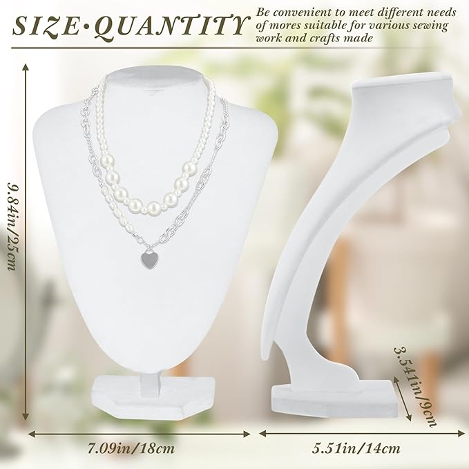 6 Pcs Necklace Display Stand Necklace Holder Jewelry Bust Display Stands for Selling Home Store Trade Shows Photography Props Retail(White,Velvet)