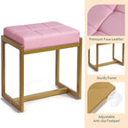 Vanity Stool, Pink Small Vanity Stools Chair, Square Cushion Makeup Chairs for Vanity, Metal Foot Stool Ottoman Seat for Bedroom Makeup Living Room, Pink & Gold