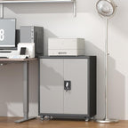 GREATMEET Garage Cabinets with Wheels,Small Storage Cabinet with Doors and Adjustable Shelves，Locking Metal Garage Storage Cabinets for Home Office Utility Room