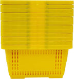 LOYALHEARTDY 12PCS Shopping Baskets with Handles, 21L Plastic Grocery Basket for Retail Store, Supermarket, Grocery Shopping |17" x 12" x 9" Portable Shop Basket (Yellow)