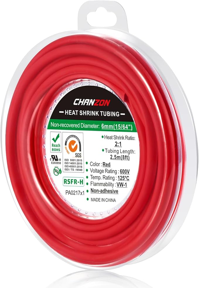 Chanzon 2:1 Ratio 1/4" (6mm) Heat Shrink Tubing 8Ft Roll (2.5M Total Length) Red Polyolefin Sleeving Wrap Shrinking 2 to 1 1pcs
