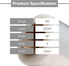 PSBM Stretch Wrap, 4 Pack, 18 Inch x 2000 Feet, 60 Gauge, Clear Plastic Cling, Cast Hand Stretch Film Rolls for Packaging Moving Packing Pallets