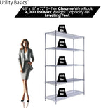NSF Commercial 5-Tier Wire Shelving with Wheels, 48"x18"x72" Heavy Duty Metal Shelves 4000 lbs Max Capacity, Chrome Storage Rack for Garage Kitchen Pantry Warehouse