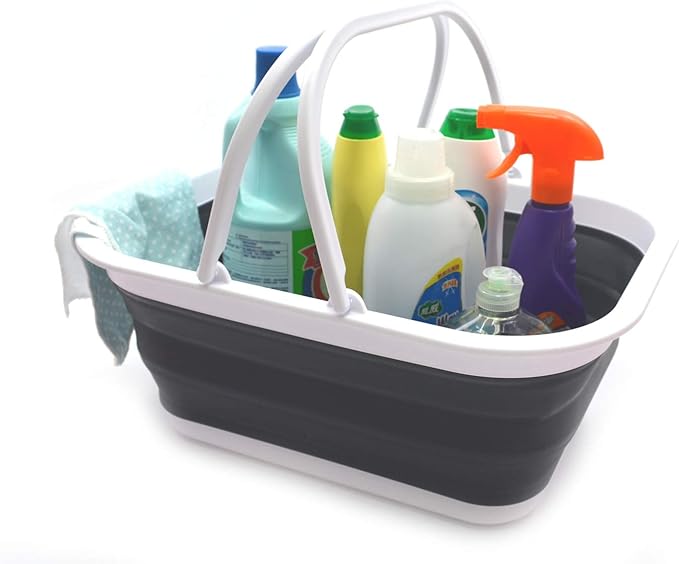 SAMMART 15.5L (4.1 Gallons) Collapsible Tub with Handle - Portable Outdoor Picnic Basket/Crate - Foldable Shopping Bag - Space Saving Storage Container (Black)
