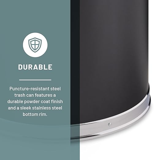 Safco Trash Can, 15 Gallon Garbage Bin with Dual Trash and Recycling Lids, Half Round, Black