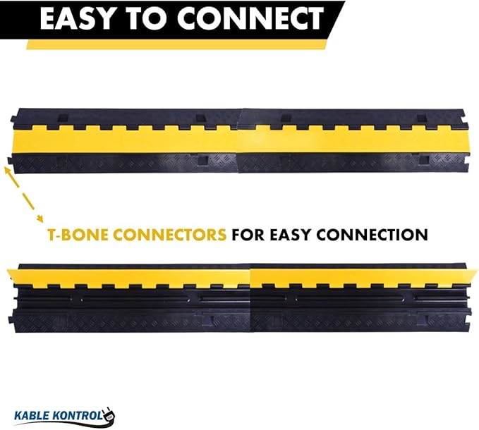 Kable Kontrol Atlas Heavy Duty Cable Protector Ramp - 2 Channel Bulk Wholesale Pallet - 60 Pcs - 40” Long Black & Yellow - 24,000 Lbs Capacity - Rubber Speed Bump Wire Protector Cord Cover - CP9987