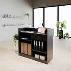 Free-Standing Black Melamine Register Stand, with Adjustable Shelves, Pull-Out Drawer, and Check Writing Area