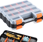 Andalus Tools Organizer Box, Small Parts Storage 34-Compartment Double-Sided Portable Hardware Organizer Removable Plastic Dividers for Screws, Nuts, Bolts, Nails – Orange (1 Pack, 12.5" x 10.5" x 3")