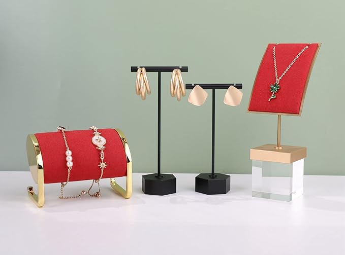 GemeShou Black Metal 2pcs Earring Display T Stand for Show, T Bar Jewelry Holder Tree for Retail Photography 【Black-Hexagon Base 2pcs Height 4.5" and 5.3"】