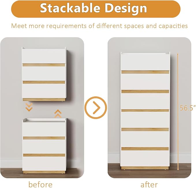 Large Modern Nightstand White Bedside Table, 3 Drawer Dresser Wood Stackable Storage Drawers for Clothes for Closet, Bedroom, 24"x16"x29"