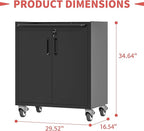 Metal Tool Storage Cabinet for Garage,Mobile Heavy Duty Garage Tool Chests & Cabinets with Lockable Doors,Black Rolling Tool Cabinets with Wheels,Assembly Required