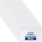 Chinco 50 Pack Clear Adhesive Pockets, Labels for Storage Bins, Plastic Self Adhesive Index Card Holder with Top Open for Organizing Bins Box Drawer(2.5 x 4.06 Inches)