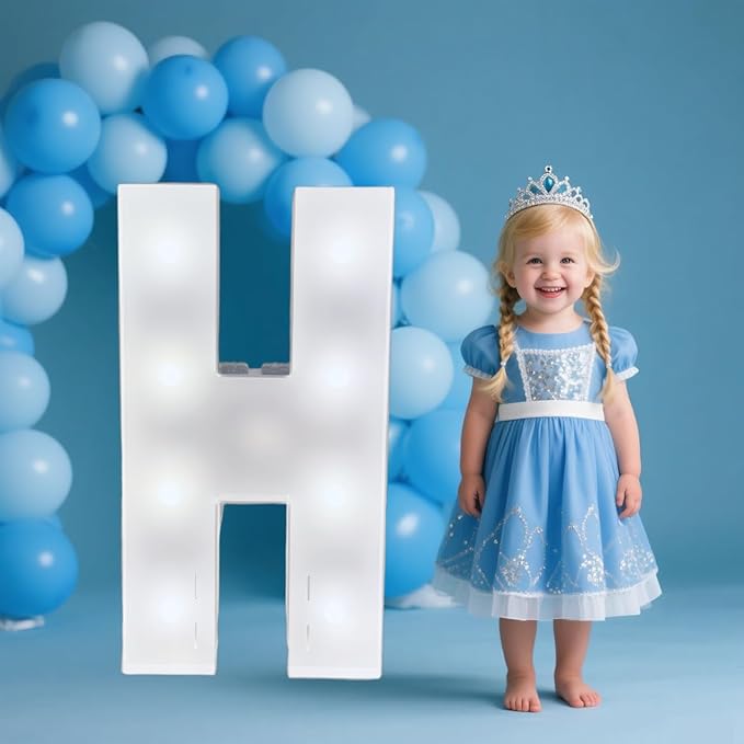 PRELIFE MEMORY 3FT/36 Inch Light Up Marquee Letter A-Z, White Frame KT Board Plug-in KT Board with Bracket White LED Party Decorative Light Decoration for Birthday Party Anniversary (H)