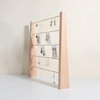 GemeShou 5 Tiers Beech Earring display stands for selling, Wooden Jewelry Shelf, Earring Storage Organizer, Brass earring holders with 30 PVC cards for stud Dangle Hoop【Beech 5-Tier】