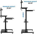 Mount-It! Mobile Computer Cart with Monitor Mount for Screen up to 32", Portable Desk on Wheels, Rolling Laptop Stand for Teachers, Office, Classroom, Rise up to 53", Podium, Keyboard Tray, Black