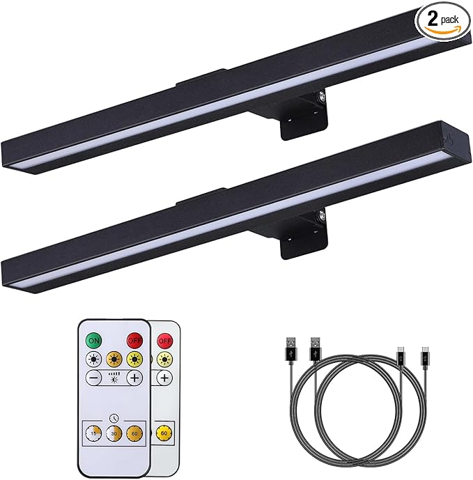 MIOBLUE LED Picture Lights with Remote, 16in Metal Battery Operated Picture Light,Rechargeable Display Lamp,Dimmable Dartboard Light with Timer for Frame Wall Portrait Art, 2Pack