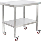 Stainless Steel Table for Prep & Work with 4 Caster Wheels with Adjustable Undershelf 24 x 30 NSF Metal Commercial Kitchen Worktable for Restaurant Home Outdoor