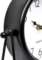 Vintage Black Table Clock - Decorative Battery Operated Desk Clock with Stand, Silent Non-Ticking for Living Room Shelf Decor, 8.6 x 7.8 Inches