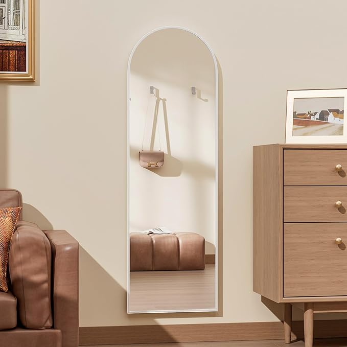 Full Length Door Mirror, Wall Mounted Wall Mirrors, 50"X16" Arched Behind Door Mirror for Use in Living Rooms, Rooms, Bedrooms, Cloakrooms, etc. Durable & Stylish Home Decor (White)