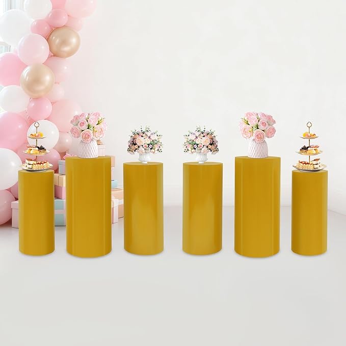 Eapmic Pedestal Stands for Party, Cake Pedestal Stand, Dessert Table Display Plinth Pillars, Sculpture Display Column Decoration Cube for Wedding Birthday (Gold, Cylinder-6Pcs(27.56"+26"+23.62"))