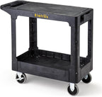 ELAFROS Heavy Duty Plastic Utility Cart Flat top 37 x 18.8 Inch - Work Cart Flat Shelves and 2 Fixed 2 Swivel Wheels Safely Holds up to 550 lbs - 2 Tier Service Cart for Warehouse,Garage, Black