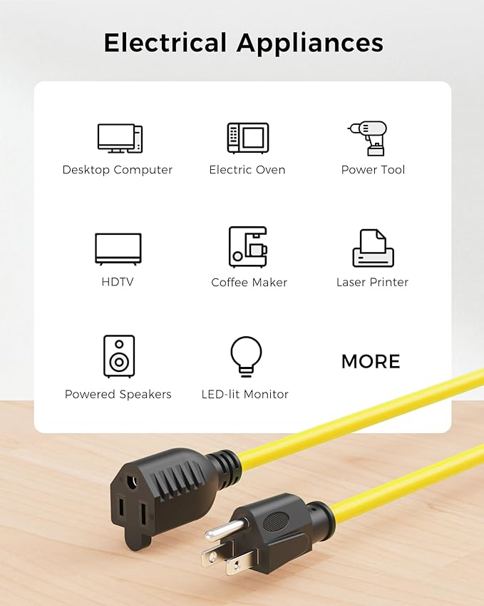 [UL Listed] Cable Matters 2-Pack 16 AWG Heavy Duty 13A Power Extension Cord - 6ft, 3 Prong Power Cord Extension, NEMA 5-15P to NEMA 5-15R, Yellow