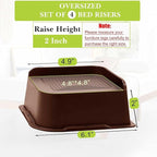 Bed Risers 2 inch, 3 inch, 4 inch, 6 inch, 8 inch Heavy Duty, Oversized Furniture Riser for Couch Sofa Table Chair Leg Frame Dorm, Support up to 6000 Lbs (Chocolat Brown 8 Pack, 2 inch)