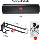 Garage Storage Rack Hooks, 48 Inch Heavy Duty Wall Mount Garage Organization with 3 Rails and 6 Adjustable Double Wall Hooks,Hanging Shelves for Garden Tool/Broom/Mop(Black)