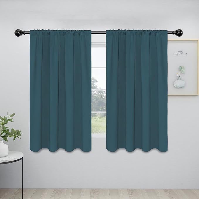 Easy-Going Rod Pocket Blackout Curtains for Bedroom, Room Darkening Window Curtains for Living Room, Thermal Insulated Noise Reduction Solid Window Drapes, 2 Panels(42x54 in, Bluestone)