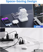 Power Strip Tower with Surge Protector 1800J, Fast Charging Tower PD20W USB-C Ports with 8 AC Outlets, 6ft Extension Cord for Home Office Dorm Room, White