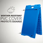 Jumbl Outdoor A-Frame Sandwich Signboard 24” x 36” Display Surface – w/PVC Sign Protector & Sand Fill Holes – Duel Display Signage Stand for Storefront Sidewalk Curb (Blue)
