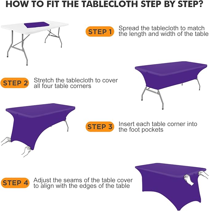 SEPARO 2 Pack 6 Ft Dark Purpe Spandex Table Cover Fitted Rectangular Tablecloth Stretchable Fabric Table Cloth 6 ft Wrinkle-Free for Party Tradeshows Banquet Weddings Cocktail