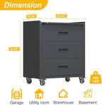 3 Drawers Metal Tool Storage Cabinet with Wheels, Rolling Tool Chest on Locking Wheels & Handle, Garage Cabinet, Heavy Duty Tool Cart, Mobile Steel Locker for Home,Workshop, Warehouse, Black