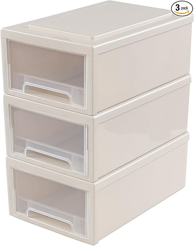 Oymlclivisa Small Stackable Desktop Drawers Unit, Plastic Storage Drawer, 3 Packs