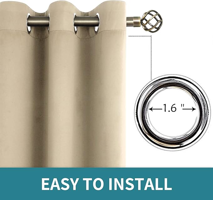 BGment Room Darkening Curtains 63 Inches Long - Grommet Thermal Insulated Drapes Window Treatment Curtains for Bedroom, 2 Panels, 52 x 63 Inch, Beige